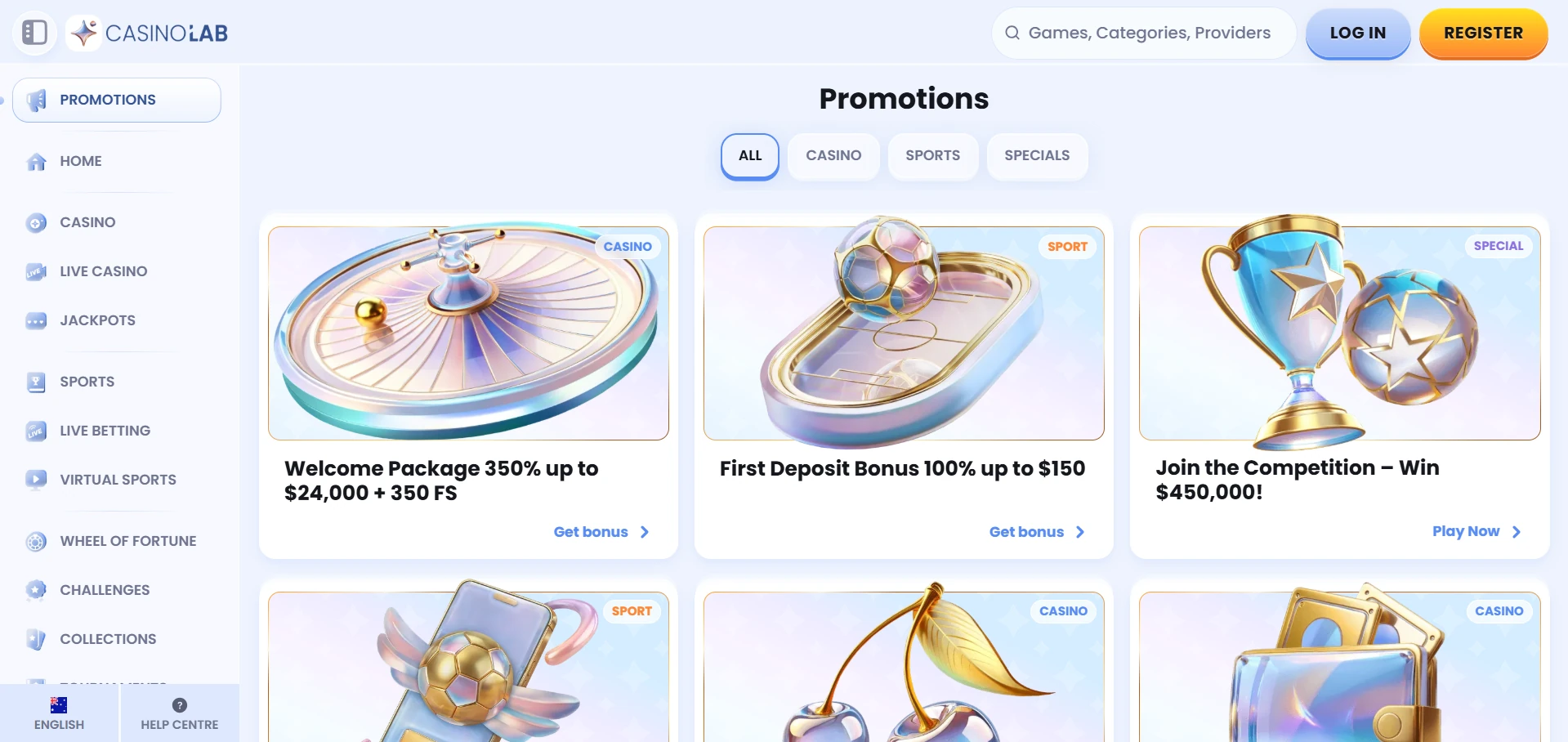 Casino Lab bonus page screenshot