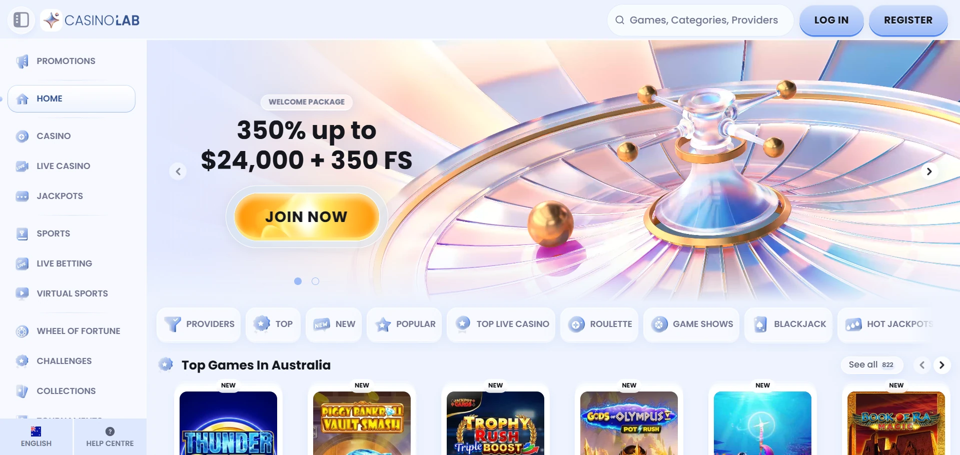 Casino Lab home page screenshot
